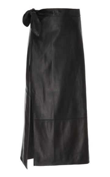 Moda Operandi Staud Duffy Tie-detailed Leather Midi Skirt Size: 2