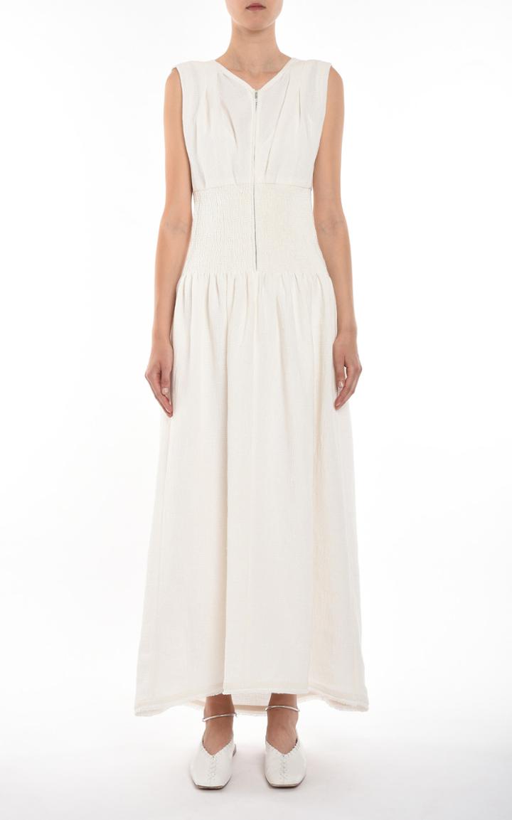 Moda Operandi Jil Sander Smocked Linen Sleeveless Maxi Dress