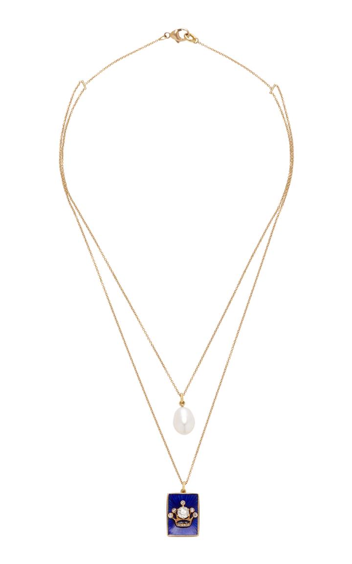Renee Lewis Layered Pearl And Diamond Crown Necklace