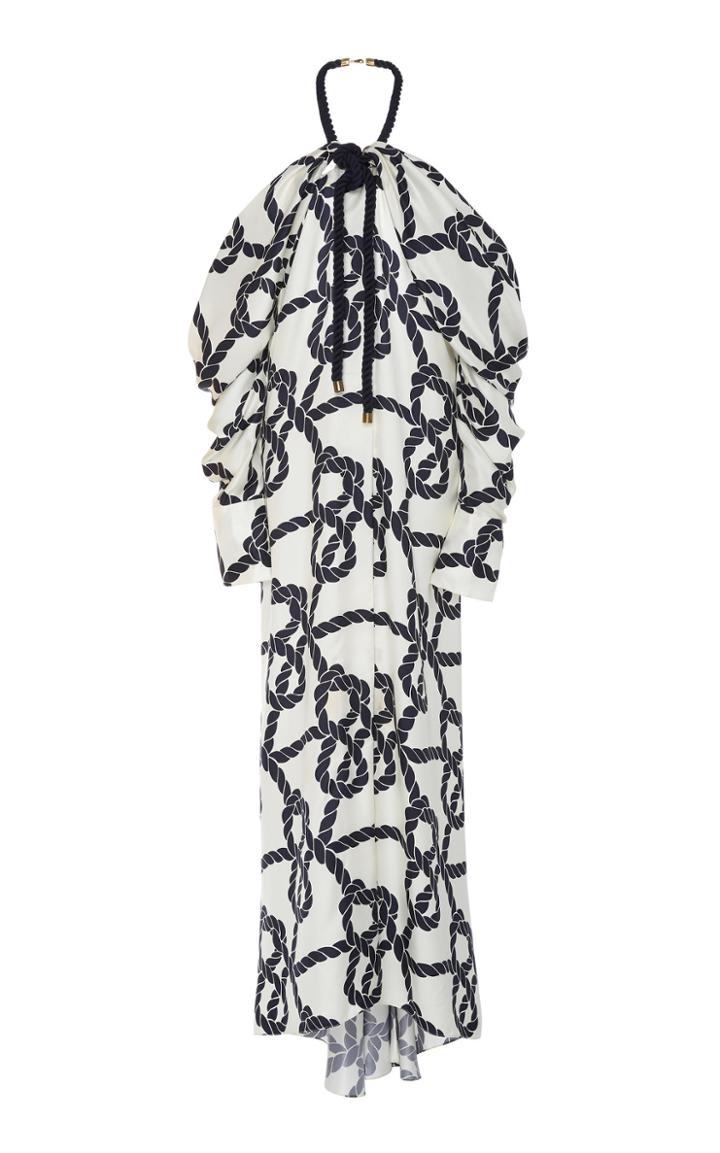 Monse Rope Print Cold Shoulder Silk Gown