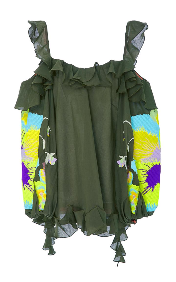 Yuliya Magdych Pansies Mini Embroidered Sleeve Dress
