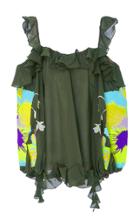 Yuliya Magdych Pansies Mini Embroidered Sleeve Dress