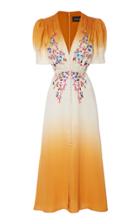 Saloni Lea Floral-embroidered Ombr Silk Midi Dress