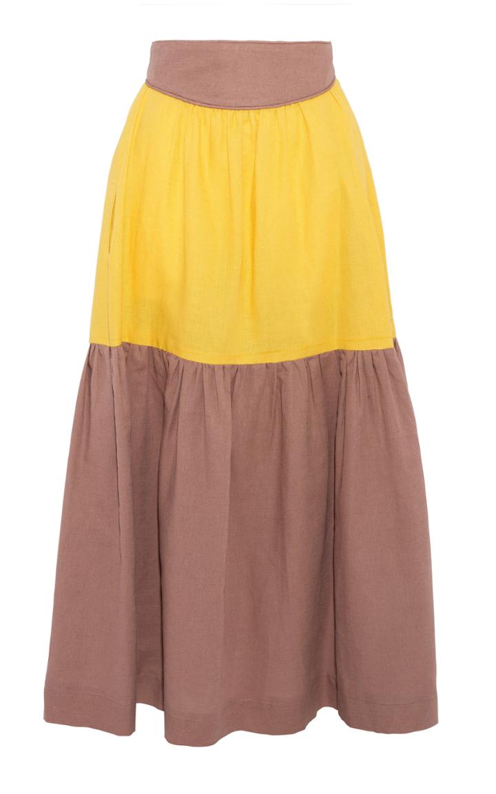 Moda Operandi Anna Mason Eva Two Tone Linen Midi Skirt Size: 6
