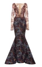 Romona Keveza Long Sleeve Beaded Gown