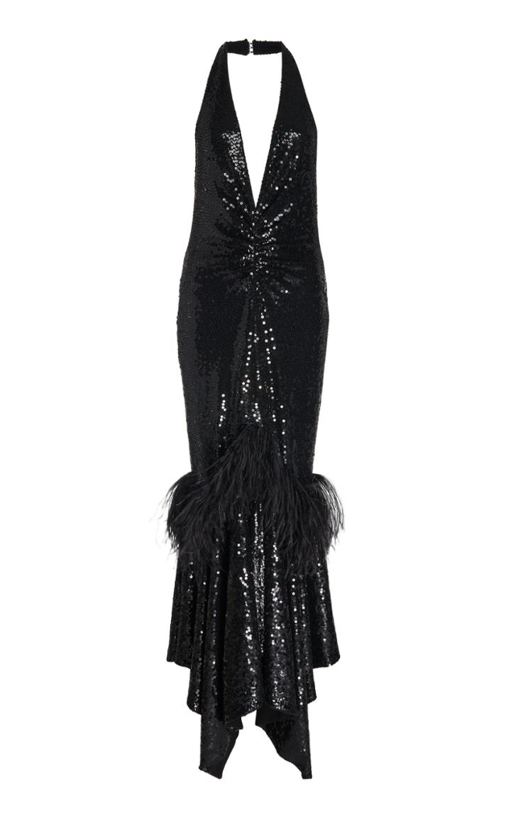 Michael Kors Collection Feather Embroidered Halter Dress