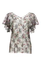 Luisa Beccaria Short Sleeve Sheer Embroidered Blouse