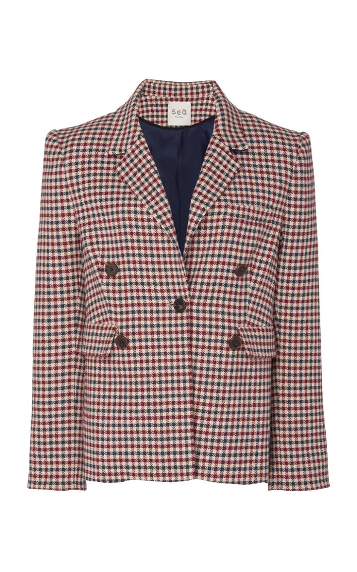 Sea Plaid Double Breasted Blazer