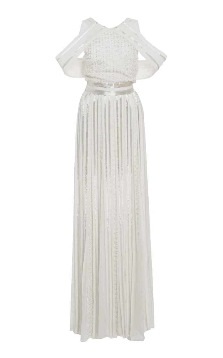 Zac Posen Handmade Pleated Embroidered Gown
