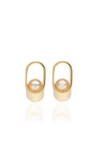 Yael Sonia Ellipse Pearl 18k Yellow Gold Earrings