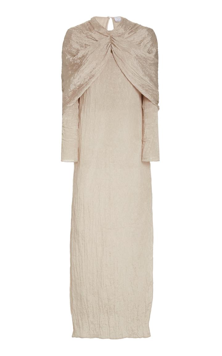 Deveaux Emma Cape-effect Crinkled Satin Maxi Dress
