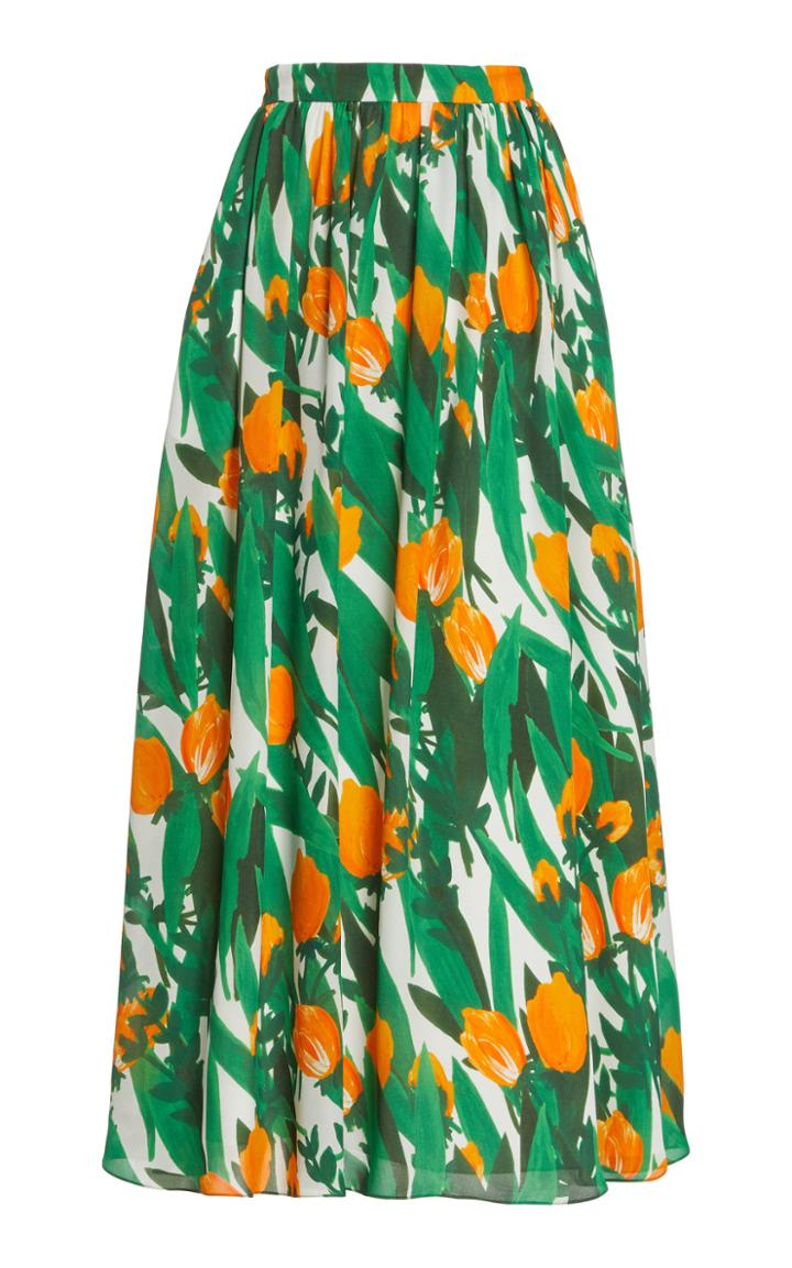 Moda Operandi Carolina Herrera Tulip Print Double Silk Georgette Maxi Skirt