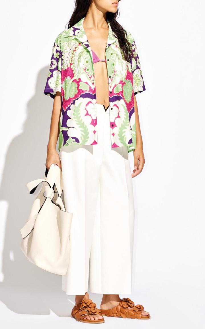 Moda Operandi Valentino Oversized Printed Cotton Poplin Shirt
