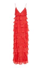 J. Mendel Sleeveless V Neck Ruffle Tiered Gown