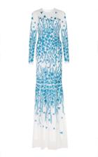 Andrew Gn Floral Embroidered Long Sleeve Gown