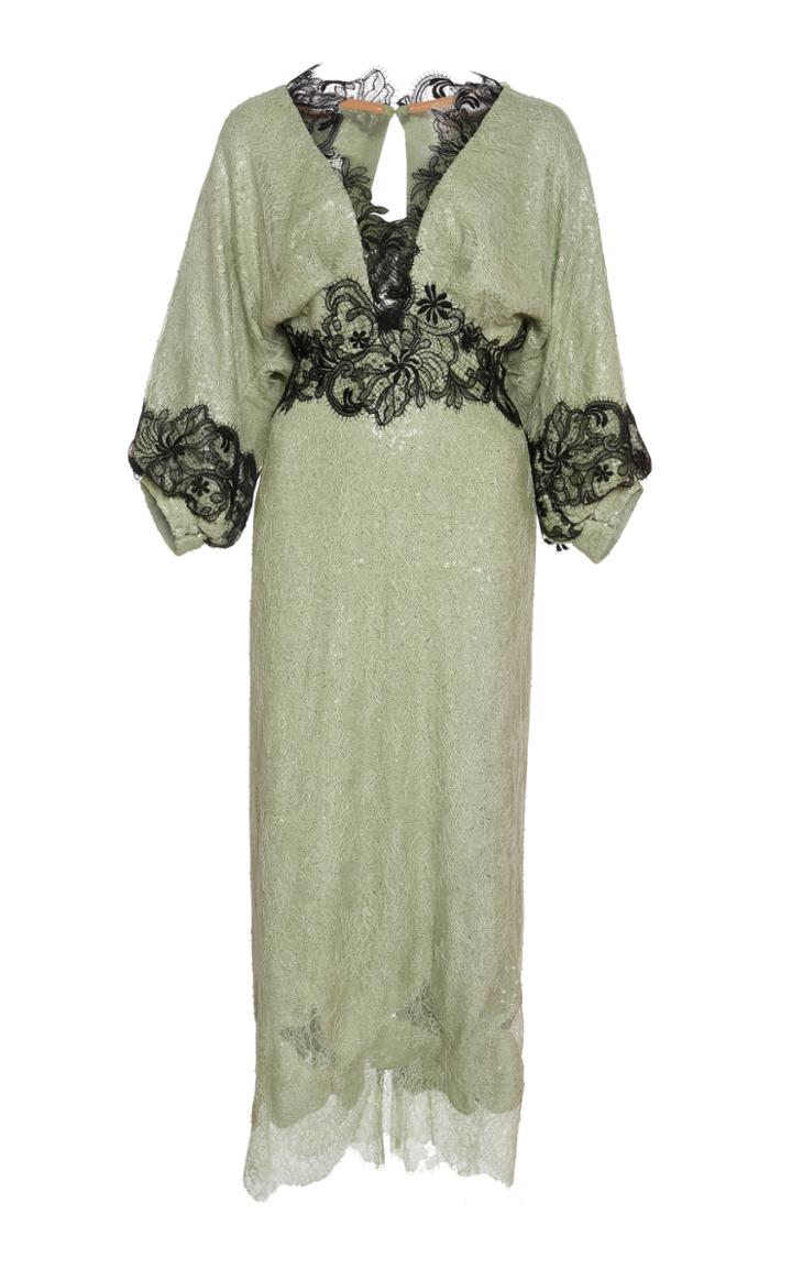 Costarellos Gossamer Lace-trimmed Chantilly Lace Midi Dress