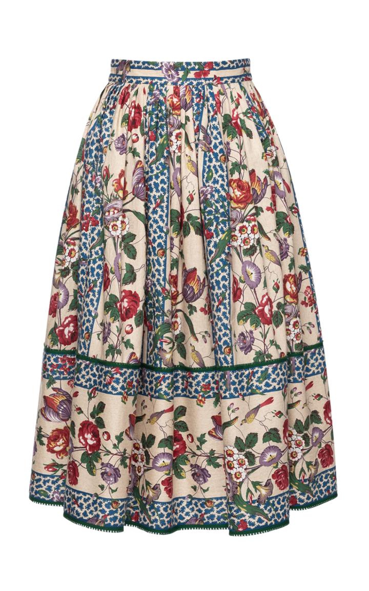 Moda Operandi Lena Hoschek Flneur Pleated Printed Cotton Full Midi Skirt