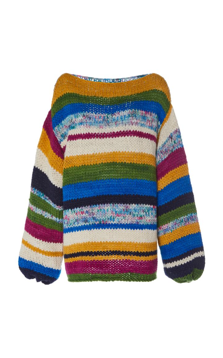 The Elder Statesman Striped Balloon-sleeve Cashmere Sweater