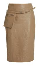 Moda Operandi Saks Potts Billy Belted Ostrich-effect Leather Midi Skirt