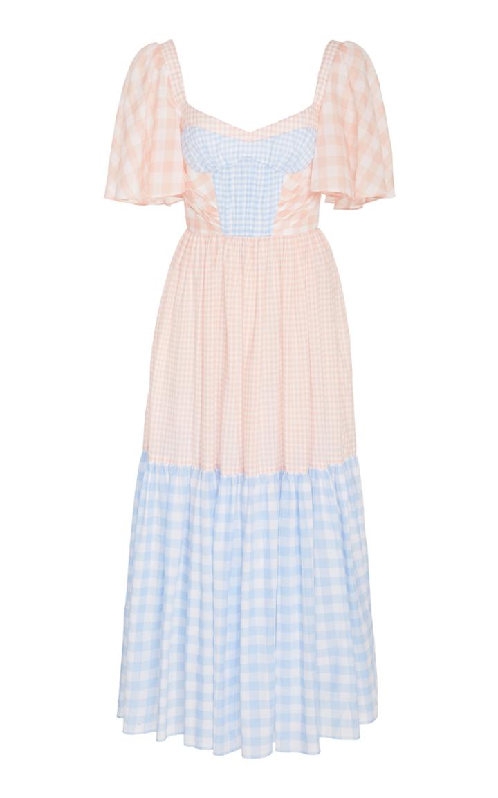 Prabal Gurung Contrast Gingham Corset Midi Dress