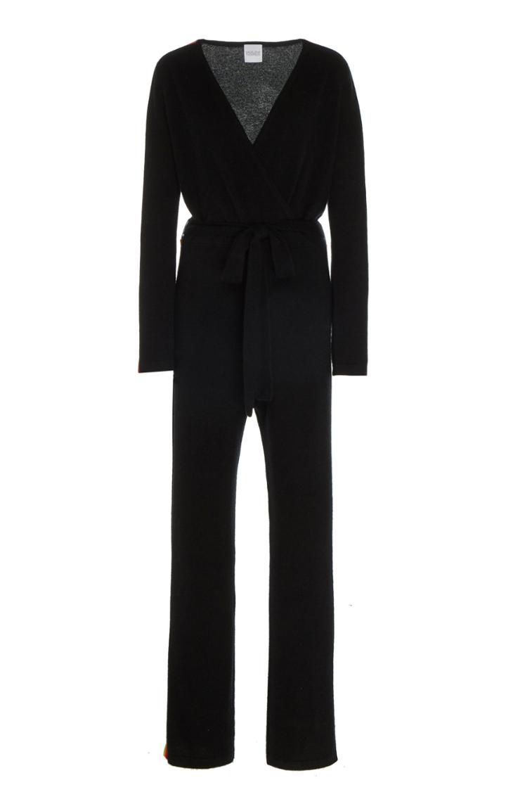 Madeleine Thompson Ajax Striped Cashmere Wrap-front Jumpsuit