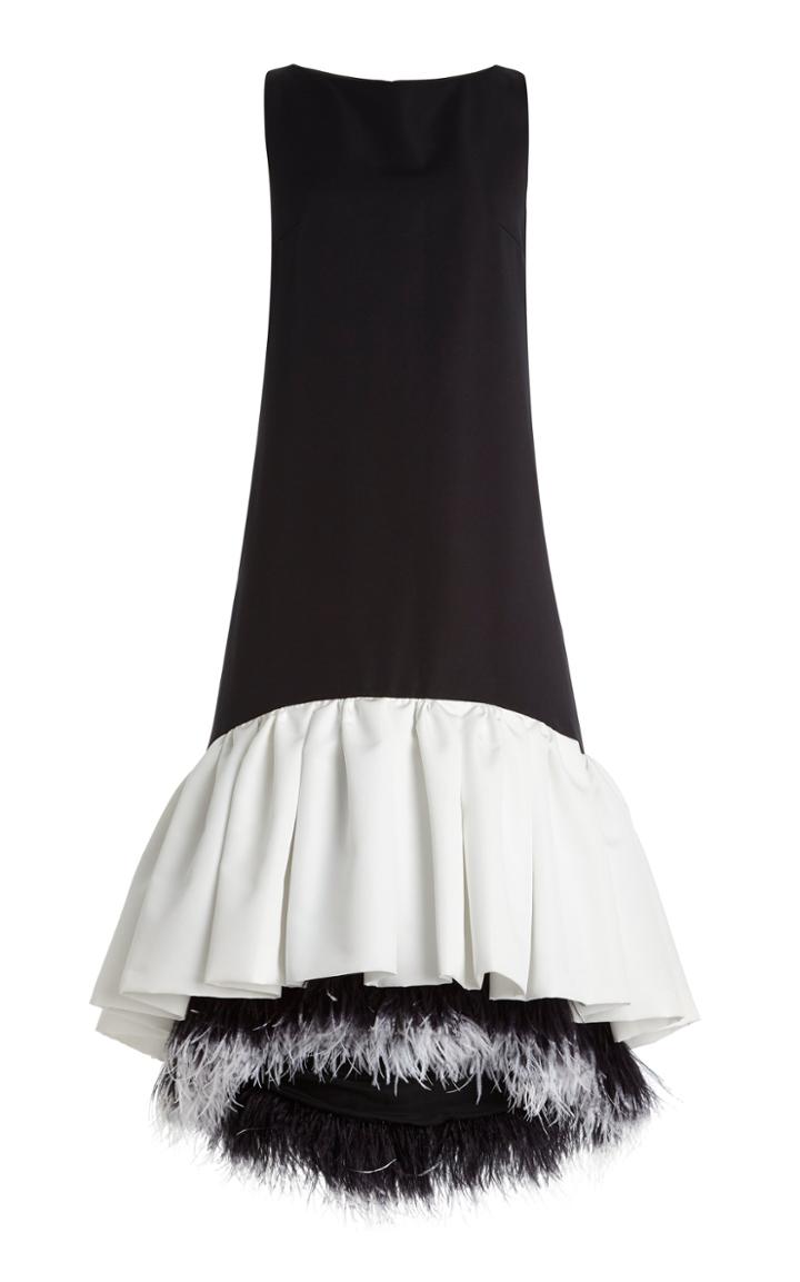 Moda Operandi Huishan Zhang Jody Feather-trimmed Two-tone Satin Midi Dress