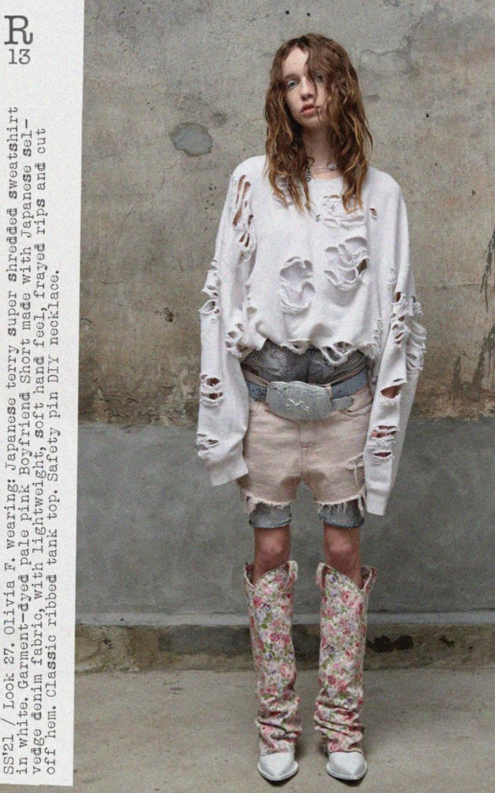 Moda Operandi R13 Super Distressed Oversized Cotton-blend Crewneck