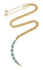 Renee Lewis One-of-a-kind Gold Antique Turquoise And Diamond Crescent Necklace