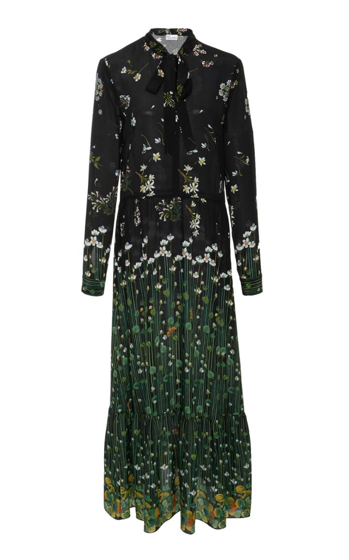 Red Valentino Floral Long Sleeve Midi Dress