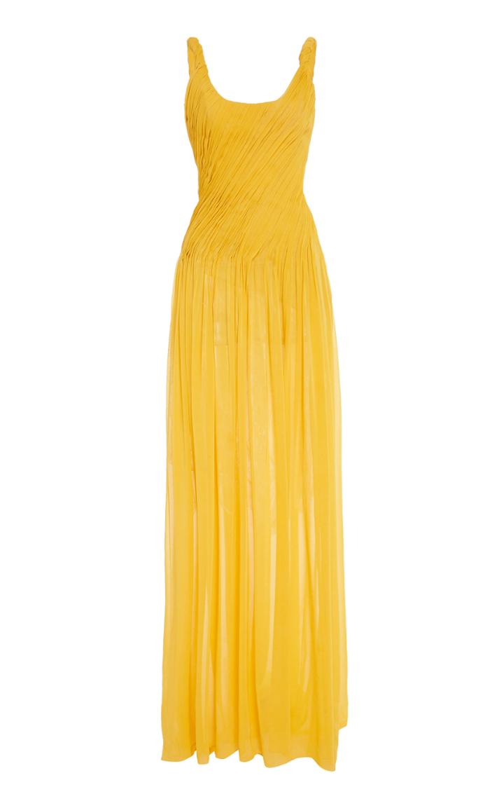 Oscar De La Renta Gathered Drape Saffron Gown With Slit