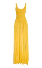 Oscar De La Renta Gathered Drape Saffron Gown With Slit