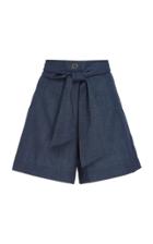 Christina Economou Denim Structured Belted Shorts