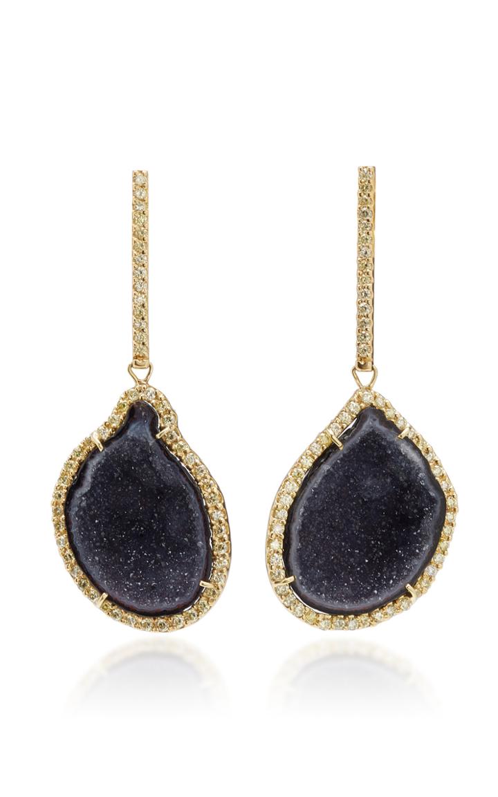 Kimberly Mcdonald Dark Geode And Fluorescent Yellow Diamond Earrings