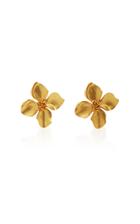 Oscar De La Renta Large Gold Flower Button Earrings