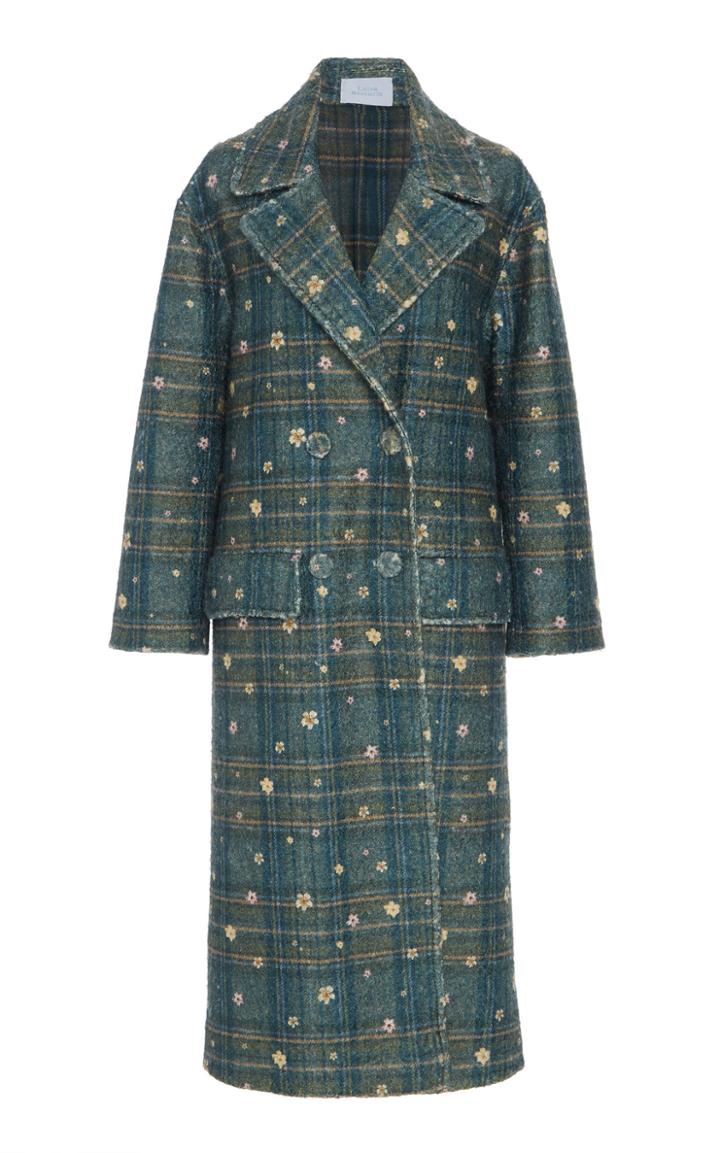 Luisa Beccaria Embroidered Double-breasted Plaid Coat