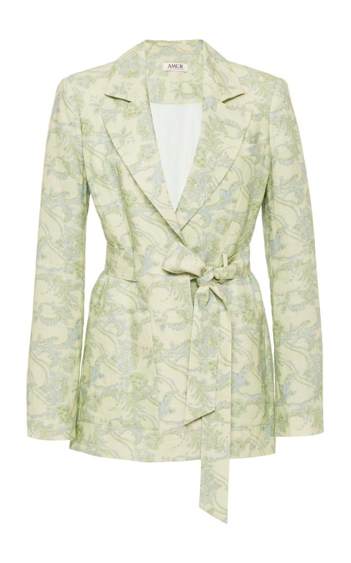 Moda Operandi Amur Octavia Printed Belted Linen Jacket Size: S
