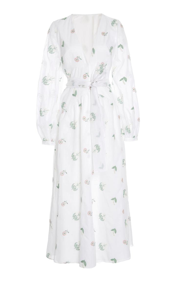 Markarian Exclusive Zenia Embroidered Cotton Midi Wrap Dress