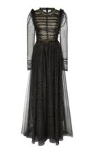 Monique Lhuillier Long Sleeve Tulle Gown With Ruffle Bib Bodice
