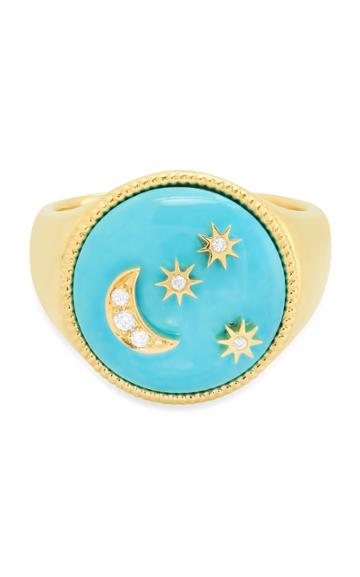 Colette Jewelry Star 18k Yellow-gold, Diamond And Turquoise Signet Rin