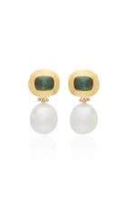 Prounis One-of-a-kind Green Tourmaline And South Sea Pearl Hinge Earrings