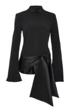 Brandon Maxwell Satin-trimmed Crepe Bell Sleeve Top