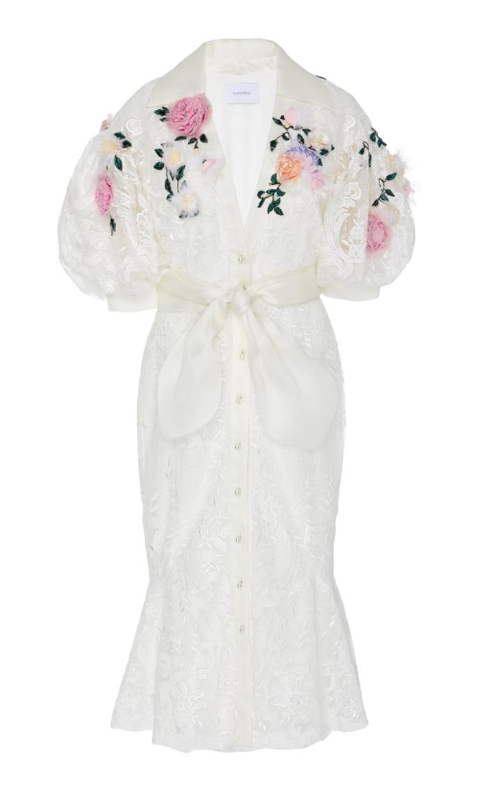 Marchesa Flower-embroidered Guipure Lace Dress