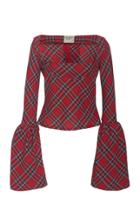 A.w.a.k.e. Mode Artemon Tartan Bell-sleeve Crepe Top