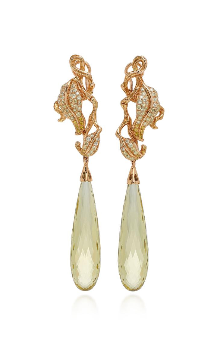 Wendy Yue 18k Gold Quartz And Diamond Earrings