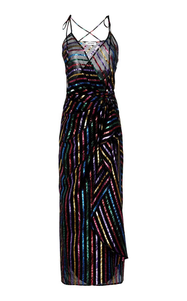 Attico Metallic Striped Lam Midi Dress