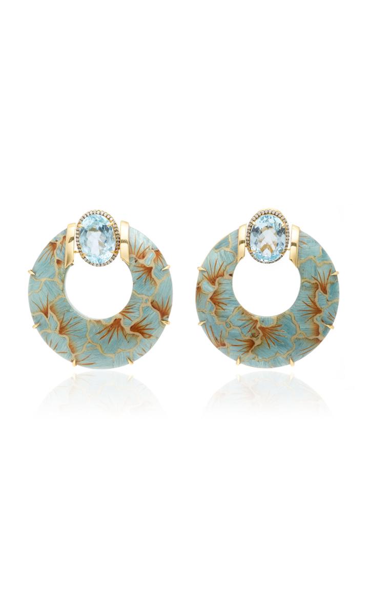 Silvia Furmanovich Blue Ginko Leaves Marquetry Earring