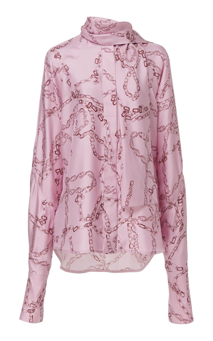 Victoria Beckham Printed Silk Crepe Tie-neck Blouse