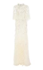 Monique Lhuillier Feather Embroidered Cape Gown
