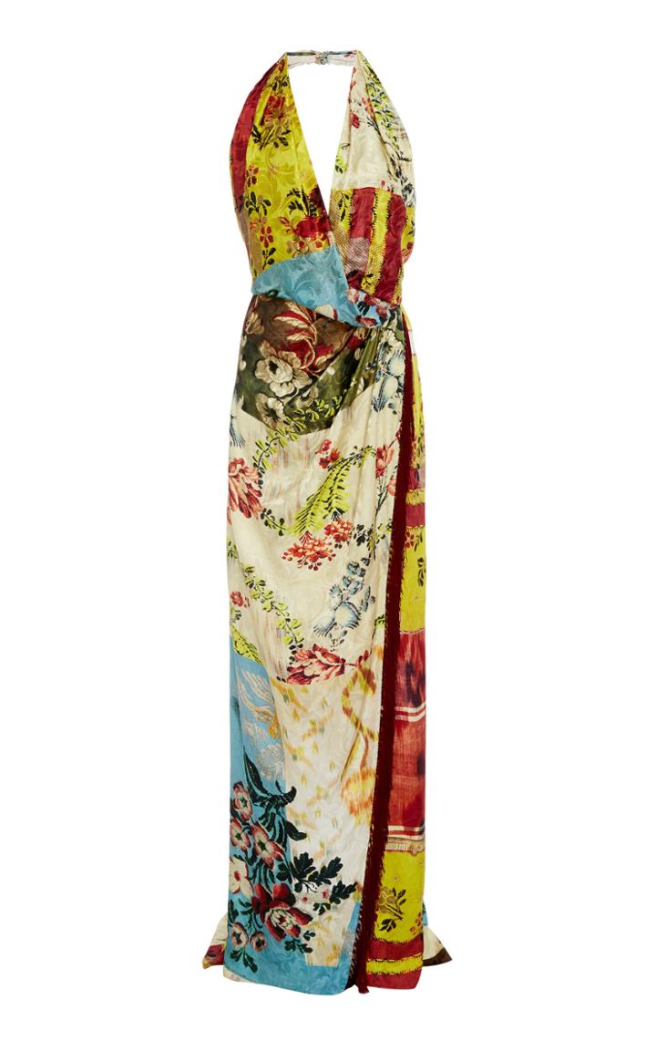 Oscar De La Renta Column V-neck High Slit Dress