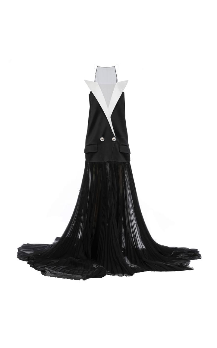 Moda Operandi Balmain Jacket-detailed Pleated Chiffon Gown Size: 36